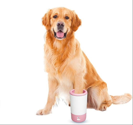 Pink Electric Dog Paw Cleaner Cup, Rechargeable 360° Washer with Brush