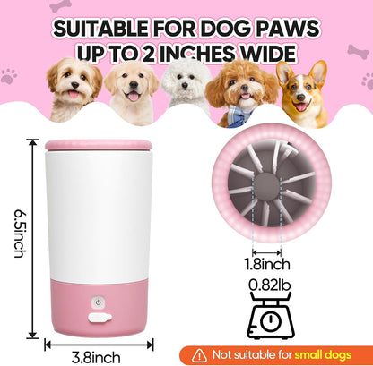 Pink Electric Dog Paw Cleaner Cup, Rechargeable 360° Washer with Brush