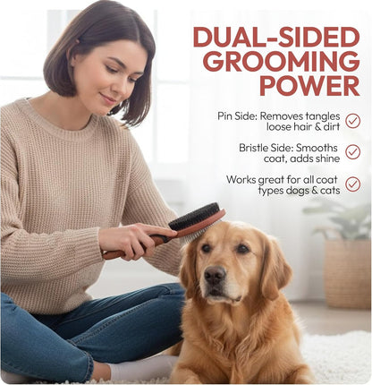 PM Pet Grooming Tools for Dogs & Cats- Safe on Skin Easy to Use Dog Grooming Kit with Ergonomic, Non-Slip Handle– Includes Pet Nail Clippers, 2-In-1 Slicker Brush & Hand-Held Bath Brush-